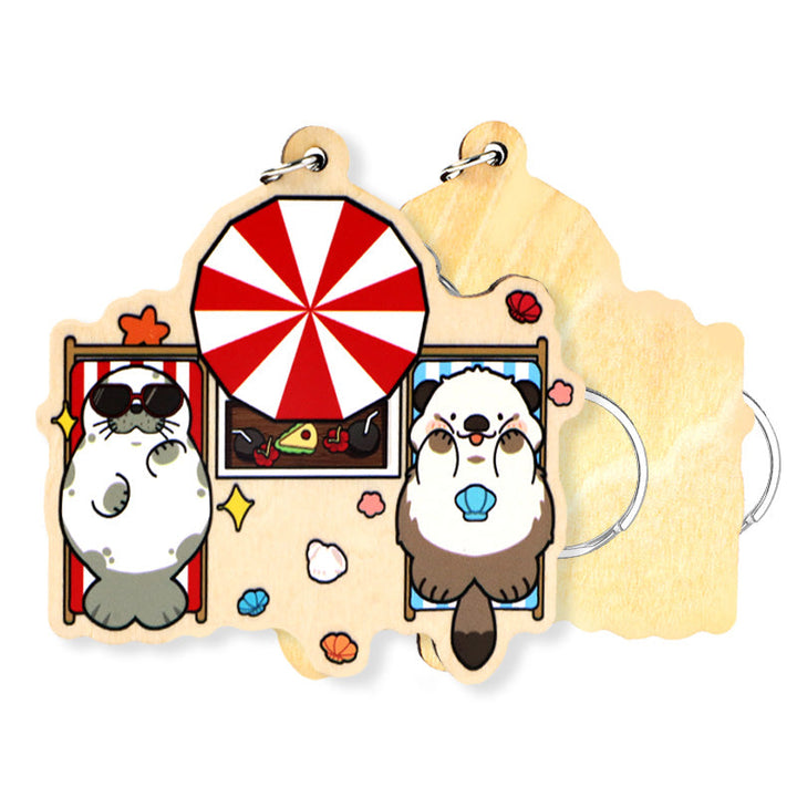 オリジナル4mm厚めバスウッド木製キーホルダー