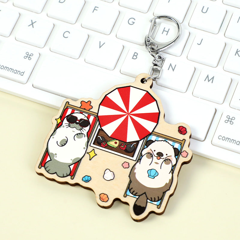 オリジナル4mm厚めバスウッド木製キーホルダー