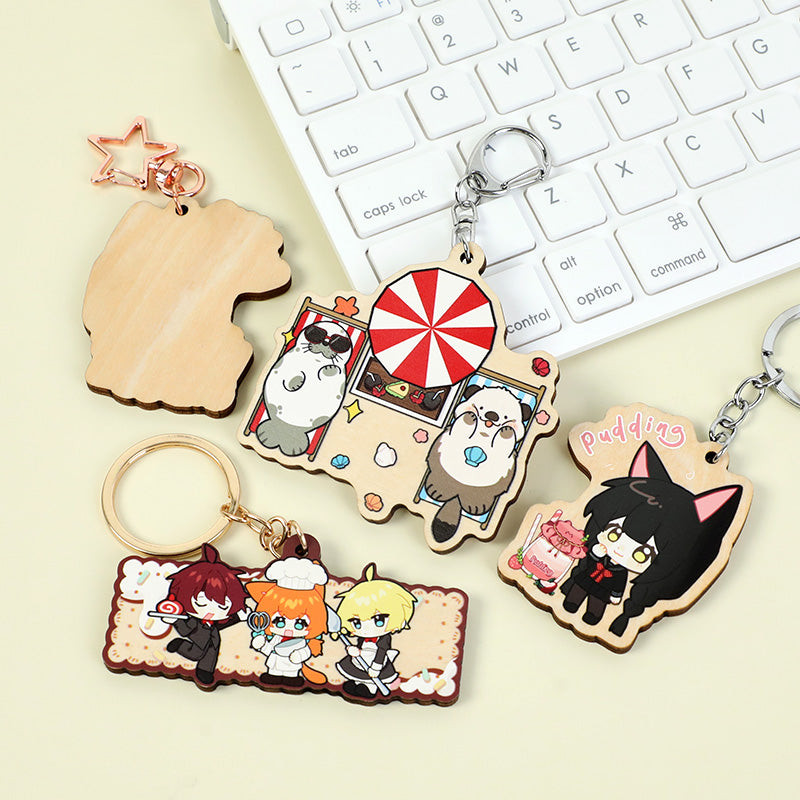 オリジナル4mm厚めバスウッド木製キーホルダー