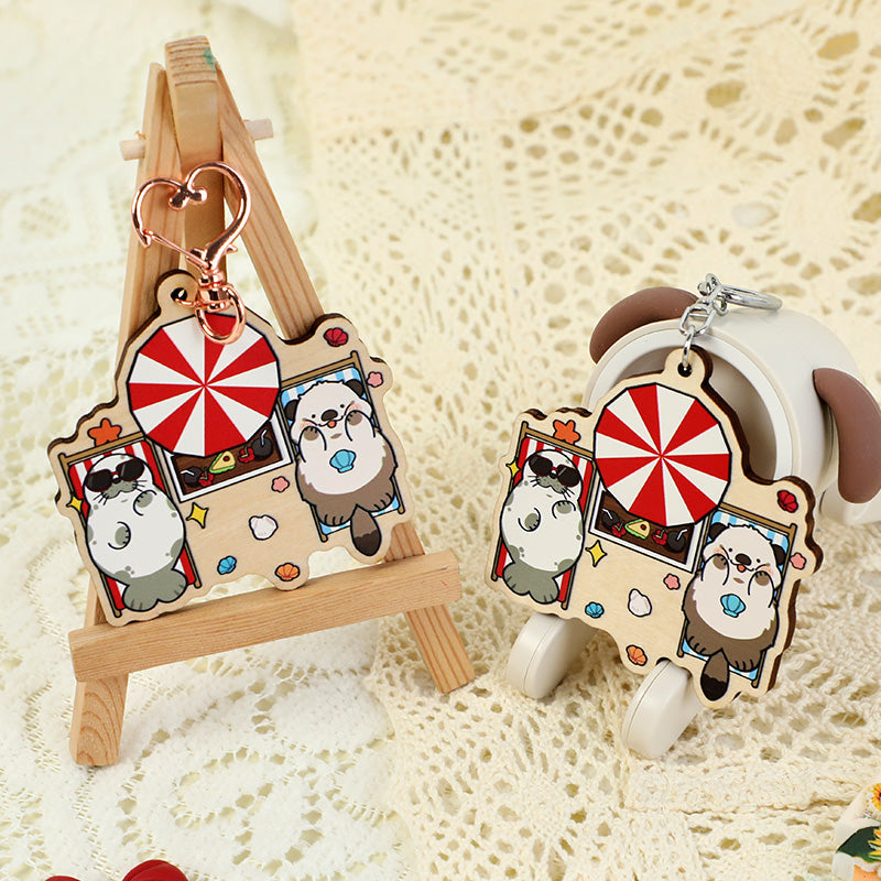 オリジナル4mm厚めバスウッド木製キーホルダー