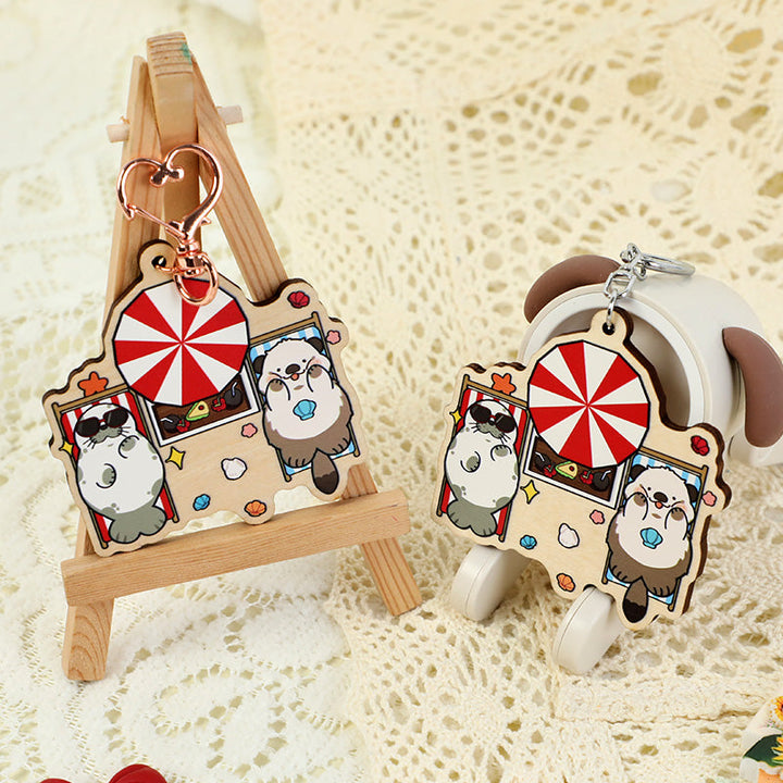 オリジナル4mm厚めバスウッド木製キーホルダー