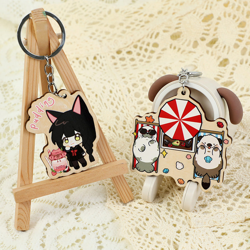 オリジナル4mm厚めバスウッド木製キーホルダー