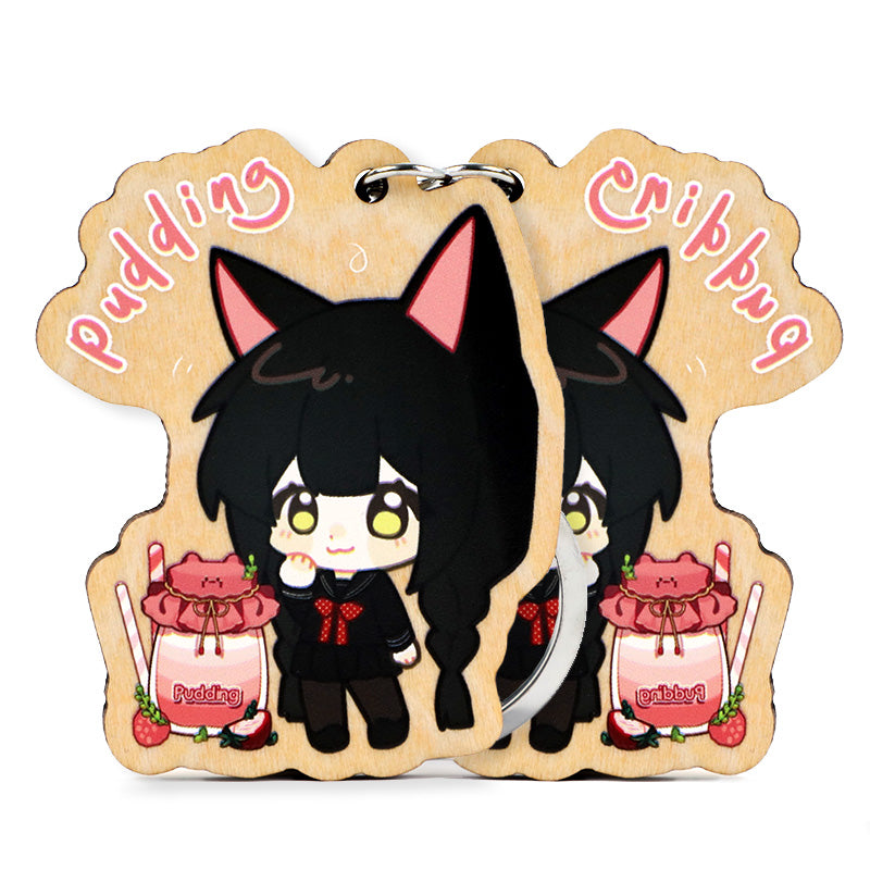 オリジナル4mm厚めバスウッド木製キーホルダー