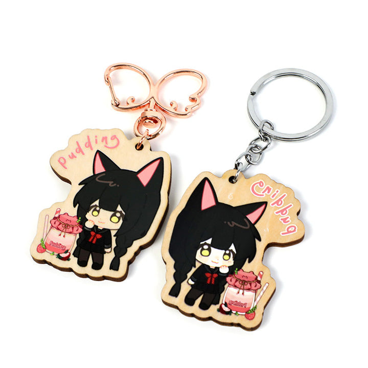 オリジナル4mm厚めバスウッド木製キーホルダー