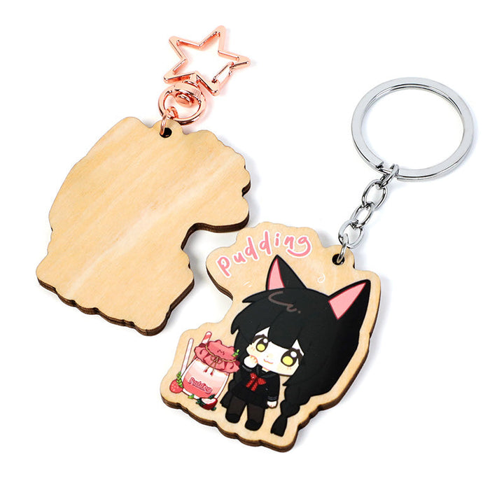 オリジナル4mm厚めバスウッド木製キーホルダー