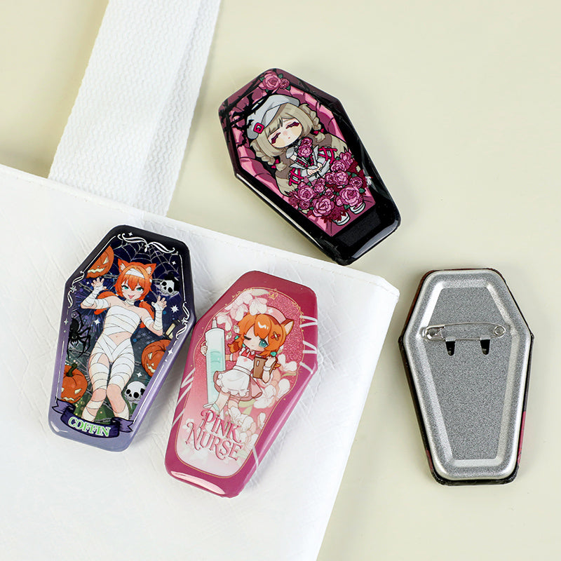オリジナル棺型グリッター缶バッジ