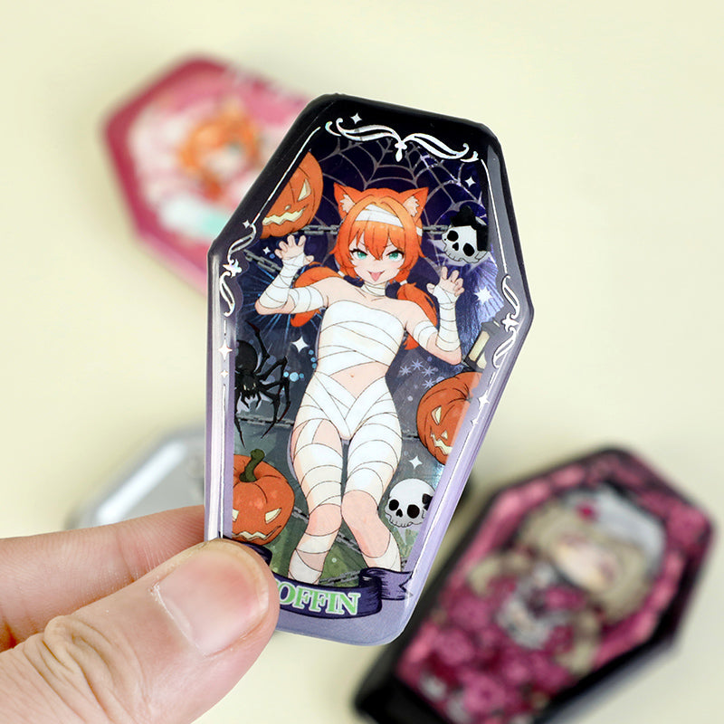 オリジナル棺型グリッター缶バッジ