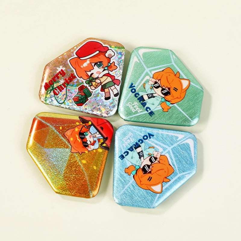 Custom Diamond-Shaped Glitter Holographic Button Pin
