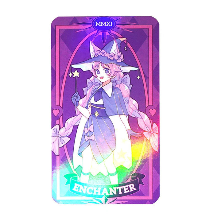 Custom game card with anime witch character, holographic accents, and Enchanter text