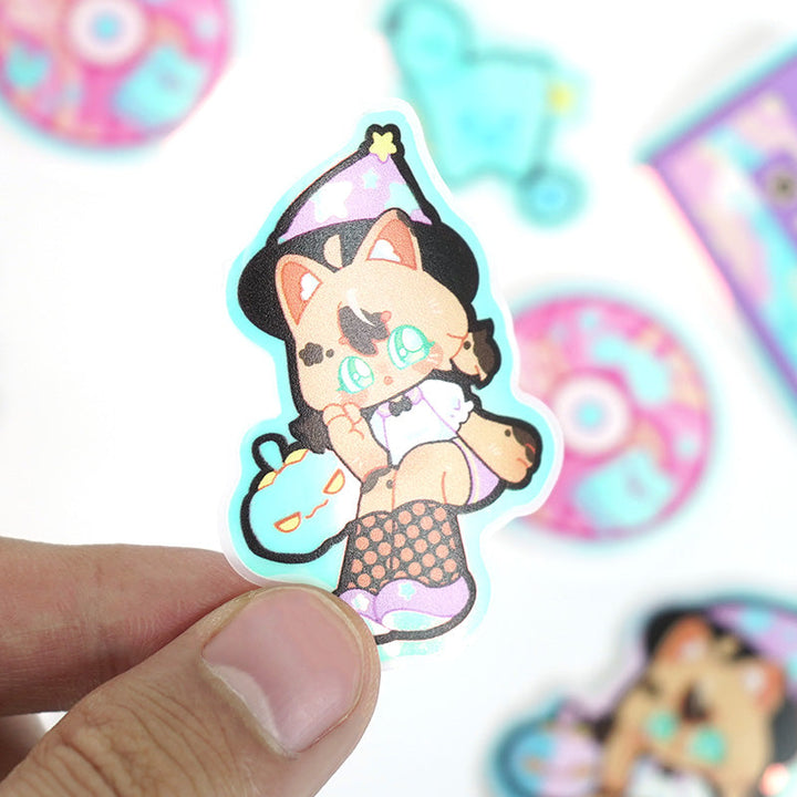 Custom Colorful Blue Holographic Glow In The Dark Stickers - VOGRACE