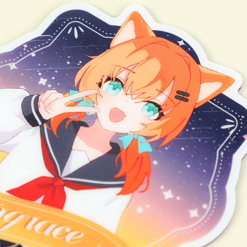 Custom anime acrylic fridge magnet featuring cat girl in sailor uniform with starry background