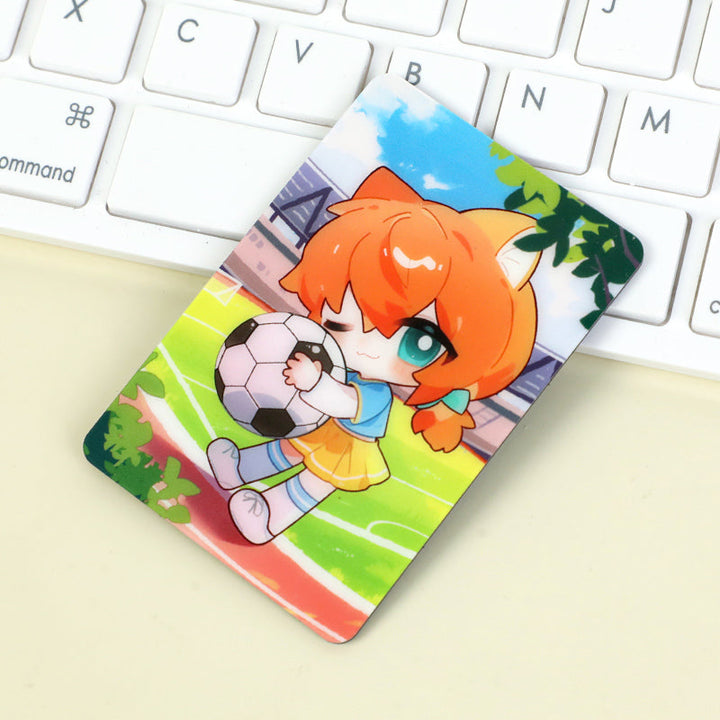 Custom ultra-thin acrylic fridge magnet with cute anime girl holding soccer ball
