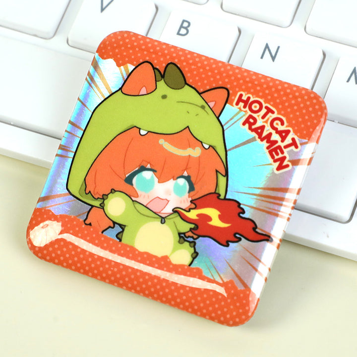 オリジナルコールド箔ホログラム正方形缶バッジ