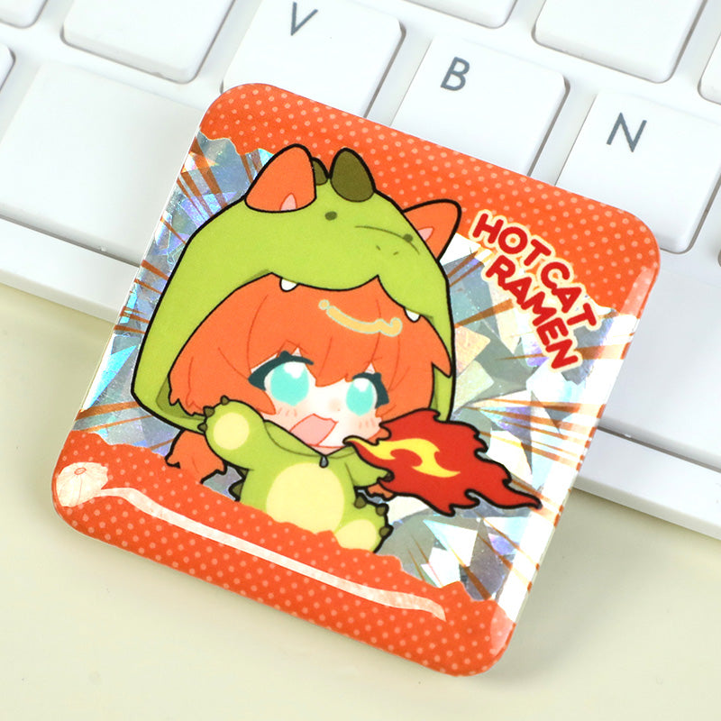 オリジナルコールド箔ホログラム正方形缶バッジ