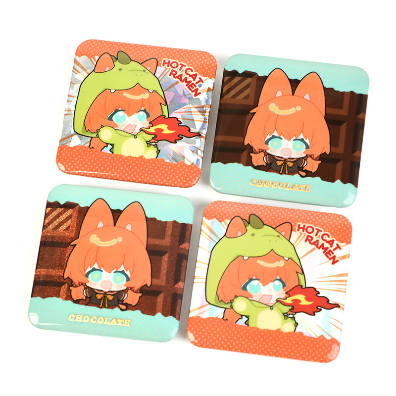 オリジナルコールド箔ホログラム正方形缶バッジ
