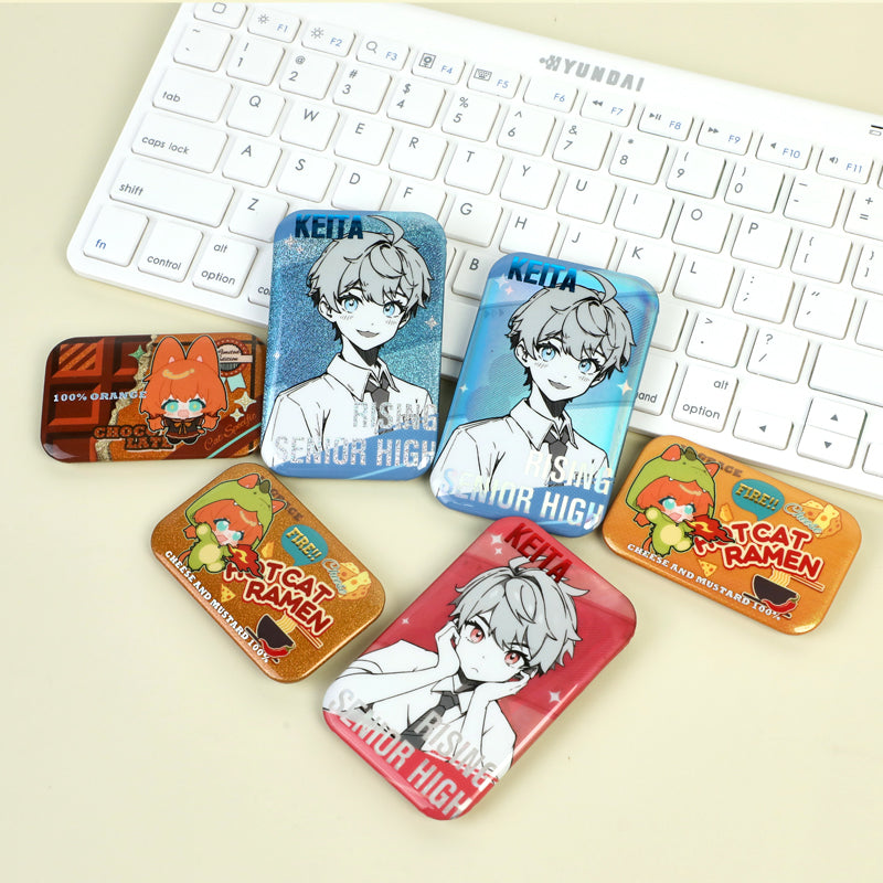 オリジナルコールド箔ホログラム長方形缶バッジ